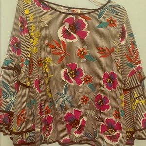 True Destiny Striped & Floral Shirt Bell Sleeves